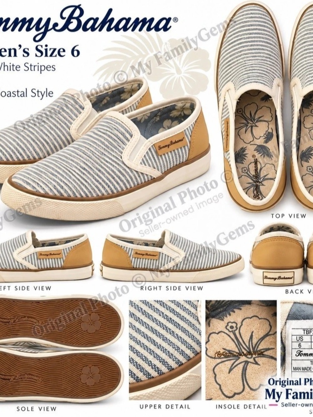 Tommy Bahama Striped Slip-On Casual Sneaker Sneakers Blue & White US 6